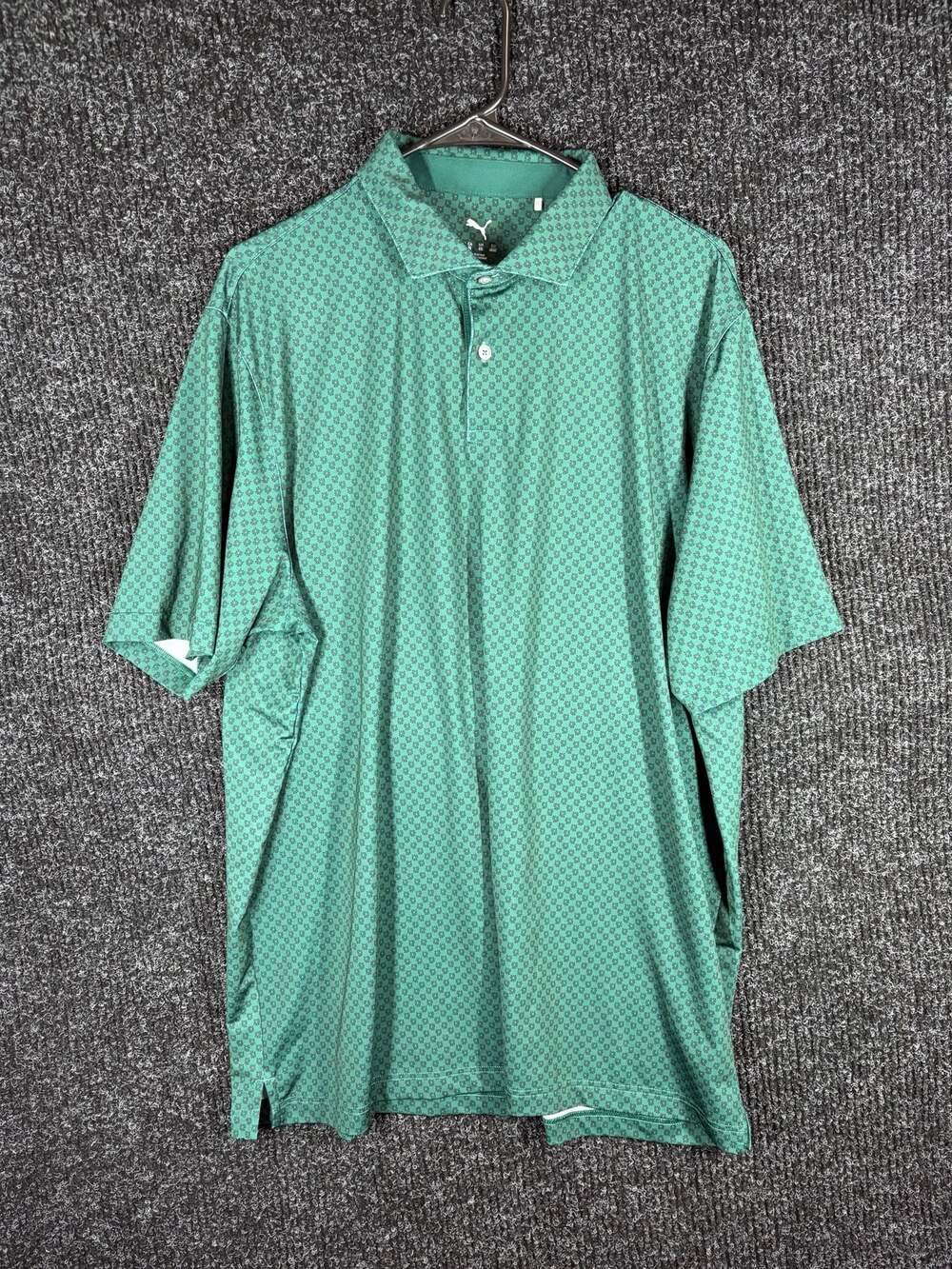 Puma Men's Green Clover Leaf Pattern Performance Golf Polo Shirt